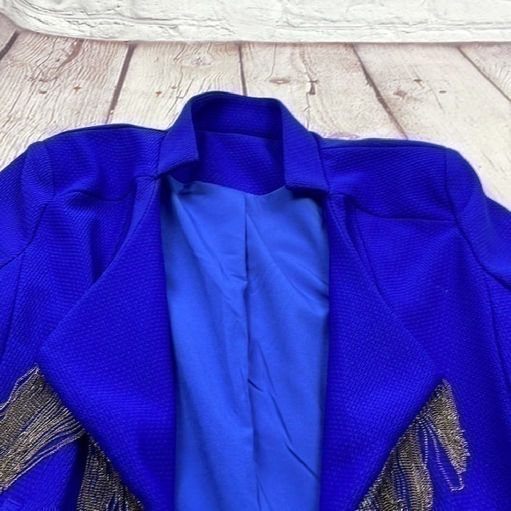 NWT Royal blue blazer with gray chain fringe small One Monarchy - Picture 2 of 8